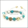 Charm Bracelets Wholesale 10Pcs/Lot White Howlite Marble Turquoise Stone Beads With 9Mm Blue Micro Paved Cz Rame Bracelet Drop Deliv Dhr0R
