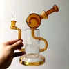 Yellow Thick Glass Bong Hookahs with Honeycomb Filters Perc Small Bent Tube Dab Rig Water Pipe for Smoking