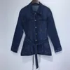 Vestes Femme Dos Po Lettre Denim Manteau Col Rabattu Manches Longues Unique Poitrine Outwear Femme Veste Avec Ceintures