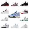 Motorcykelstövlar Nya 23SS Blue Jumpman basketskor 4 4s Mens White Guava Ice Oreo Sail Noir Metallic Purple Black Cat Bred Shimmer Cactus Mens Shoe