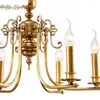 Pendant Lamps Bedroom Antique 6-arm Yellow Copper Chandelier Lighting Palor Dining Room Led Candle Shopcase Cafe Kids Light Fixture