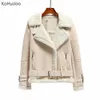 Femmes en cuir faux KoHuiJoo hiver daim veste femmes épais chaud mode fermeture éclair moto agneaux laine manteau femme en peau de mouton pardessus 221117