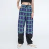 Männer Hosen Harajuku Retro Karierte Farbe Match Kordelzug Cargo Männer Und Frauen Gerade Atmungsaktive Patchwork Oversize Baggy Hosen