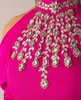 Crystals p￤rlstav enkel fuchsia prom kl￤nningar h￶ga nack ￤rmar l￥ng mantel satin formella aftonkl￤nningar golv l￤ngd special tillf￤lle vestido