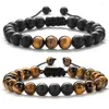 Bracelets brin pour hommes et femmes 2 pièces/ensemble de perle d'agate noire givrée tissée à la main couple perlé cadeau bracelet unisexe bijoux