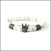 Bedelarmbanden powerf heren sieraden groothandel 10 stks 8 mm witte marmeren steen kralen met heldere CZ Imperial Stoppers kroonbanden voor DHRQ's