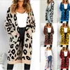 QNPQYX Cardigan da donna lungo aperto sul davanti maglione moda casual leopardo allentato cappotti lunghi in maglia autunno capispalla maglione verde kaki