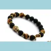 Cuentas de piedra de lava con cuentas Buda Hombres Pulseras Oro Astilla y Bronez Pulsera de yoga negra Unisex Joyería de entrega de gota DH3ID