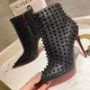 Donne alla moda Short Booties Dress Cadle Boot Leather Perfect Perfect Melon Melon Tacchi di tacchi di lusso Redsuli Pompe da donna Turela Scherche