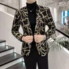 Männer Anzüge Hohe Qualität Gold Samt Blazer Mode Koreanische Dünne Druck männer Jacken Prom Club Kleid Anzug Jacke masculino M-5XL