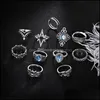 Cluster Rings Diamond Leaf Star Crown Rings Stacking Midi Knuckle Ring Smycken Set Women Summer Fashion Gift Drop Delivery DH5TP
