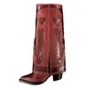 Bottes En cuir véritable ethnique Totem broder femmes Cowboy mi-mollet bottes retournées bout pointu talons hauts dame bottes longues 220913