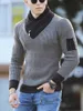 Men's Sweaters Men Sweater Casual Slim Knitted Pullover Long Sleeve Scarf Collar Men's