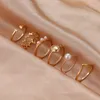 Anelli a forma di goccia d'acqua color oro Set Anelli di perle con foglie di moda per accessori per gioielli da dito vintage da donna
