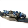 Beaded Animal Jewelry Wholesale 10Pcs/Lot 10Mm Blue Sea Sent Stone Beads With Micro Pave Cz Big Leopard Bracelets For Mens Gift Drop Dhkfq