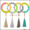 Party Favor Sile Bead Bracelet With Tassel Keychains Beaded Bangle Keychain Wristlet Key Ring 9 Colors Leather Drop Delivery Home Ga Dh8Re