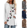 Women's T-Shirt Autumn Women Casual Dog Paw Print White Long T-shirts Loose O-neck Long Sleeve Tops Ladies Street Elegant Pullover Gray Tees 2XL T220923