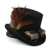 Berretti 13,5 cm Top in lana nera Donna Uomo Cappello Steampunk con occhiali fatti a mano Gear Feather Fedora Cosplay 4 dimensioni