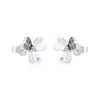 Stud Earrings眩しいClover 925 Sterling-Silver-Jewelry with Clear CZ
