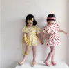 衣類セット2022夏の綿糸通気性韓国の女の子の女の子の子供の花の芽ショーツラブバブルショートスリーブトップ2PCSセット