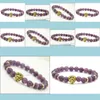 Beaded Wholesale 8Mm Top Quality Natural Amethyst Stone Beads Realgold Plated Lion Head Energy Bracelets Mens Jewelry Gift Drop Deliv Dhowx