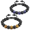 Strand Meetvii 8mm 10mm Tiger Eye Stone Beads Bracelet قابلة للتعديل سوار الحبل المضفر الأساور الطبيعية أساور توازن الزجاج الأسود