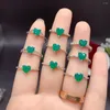 Cluster Rings Heart Style Green Chalcedony Ring Real 925 Silver 6x6mm Storlek Precious Gemstone Women Gift Birthstone Supply Test