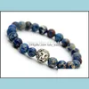 Charm Bracelets Wholesale 8Mm Blue Sea Sent Stone Beads Antique Sier Lion Head Bracelet Design High Grade Mens Jewelry Drop Delivery Dhwqs