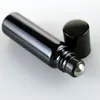Bouteille rechargeable vide de 5ml, bouteille de parfum d'huile essentielle noire givrée épaisse avec boule roulante en métal LX5262