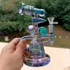 Metallisk regnb￥ge f￤rgglas Bong Hosahs Blue Pink Oil Burner Dab Rig Recycler Bubbler For Smoking Pipe