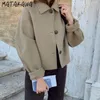 Women's Jackets Matakawa Korean Fashion Vintage Turn Down Collar Casual Loose Puff Sleeve Woolen Short Women Coat Solid Veste Femme 221117