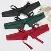 Belts Red Green Satin Fabric Waistband Self-tie Bow Waist Belt Women Coat Dress Shirt Corset Strap Elegant Ladies Bowknot Cinturones