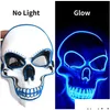 Party Masks Halloween LED Light Up Mask El Wire Skl Scary Fl Face Masks CS Game Protectors Masquerade Party Costume Glowing Props Dr Dhuqk