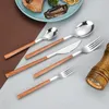 Dinnerware Sets Korean Wooden Spoon Fork Knife Travel Portable Tableware Kitchen Utensils Silverware Set Sztucce Zestaw Accessories DL6