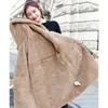 Women's Wool Blends Plaid Coat Thic Velvet Thickened Warm Mid-Length Jackets Hooded en coat Ladies Winter Jacket Faux Fur 221117
