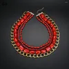 Choker Guaiguai smycken 4 Str￤ngar Multi Shape Red Coral Gold Color Plated Chain Necklace 19 "F￶r kvinnor