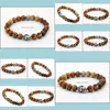 Beaded Jewelry Natural Picture Jasper Loose Semi Precious Stone Pärlor Herr Antik Sier Buddha -armband Strech Drop Delivery Dhdqf