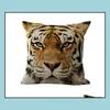 Taie d'oreiller 3D Animal Imprimé Taie d'oreiller 45X45Cm Coton Lin Er 8 Designs Carré Canapé Coussin De Voiture Taille Taie D'oreiller Décor À La Maison Drop Dhqet