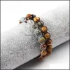 Bracelets de charme Design Bijoux de fête en gros 10pcs / lot 8mm perles de pierre brune naturelle avec des bracelets de croix cz noir réglable brac dhf2c