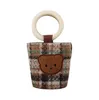 Flickor crossbody handväska mode baby mini check handväska söt björn barn ring väska