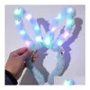 Altre forniture per feste festive Led Lampeggiante Peluche Orecchie di coniglio Fascia Donne Ragazze Bunny Light Up Hairband Copricapo Cerchio incandescente Wed Dhmd2