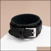 Bangle Black Pu Bangle Cuff Pin Buckle Justerbar Mtilayer Wrap Armband Wristand för män Kvinnor Fashion Jewelry Drop Delivery Armele DHO63