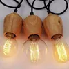 Chandeliers Modern Wood Pendant Lights Vintage Cord Lamp Hanging Light Fixture Black Wire Edison E27 Bulb Suspension Luminaire