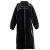 Skórzanie damskie Faux Nerazzurri Długie czarne ciepłe, duże, błyszczące patentowe płaszcz skórzany płaszcz dla kobiet z długim rękawem w górę Fash Fashion Windbreaker 221117