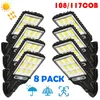 Trädgårdsdekorationer LED Solar Street Lights Outdoor 117COB 8 Pack Lamp med 3 Light Mode Waterproof Motion Sensor Security Lighting för 221116