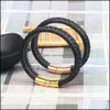Bangle grossist svart äkta läder armband armband rostfritt stål magnetiska spänne spännen armband män och kvinnor gåva smycken d dhwbd