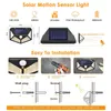 Tuindecoraties Est Solar Lights Outdoor 100 LED Sensor Beweging Licht 3 Modi Wireless Lamp IP65 Waterdichte wand 221116