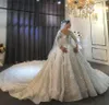 3D Flowers Wedding Dress Saudi Arabia Sexy Sheer V Neck Long Sleeve Bridal Gowns Romantic Bride Dress Robe De Mariee