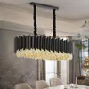 Lampadari Lampadario a led nero Sala da pranzo 2022 Design ovale Lampada da cucina creativa Decorazione domestica moderna Illuminazione interna in cristallo appesa