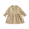 Mädchenkleider Baby Mädchen Herbstkleid Cord Einfarbig Rüschenhals Langarm Lässig Für Kleinkinder 0-24 Monate Beige/Lila